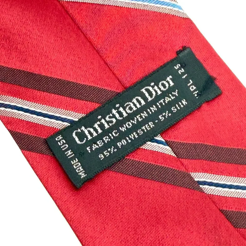 Vintage 90s Christian Dior Red Striped Mens Necktie